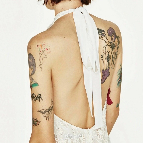 Zara White Embroidered Halter Neck Midi Dress - Picture 2 of 10